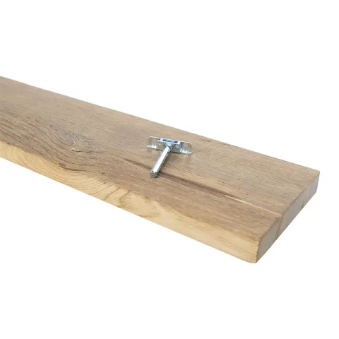 Oud eiken wandplank afgeronde rand - 25 cm diep