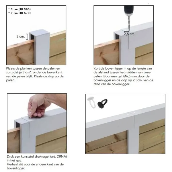Aluminium bovenprofiel voor plankenschermen horizontaal