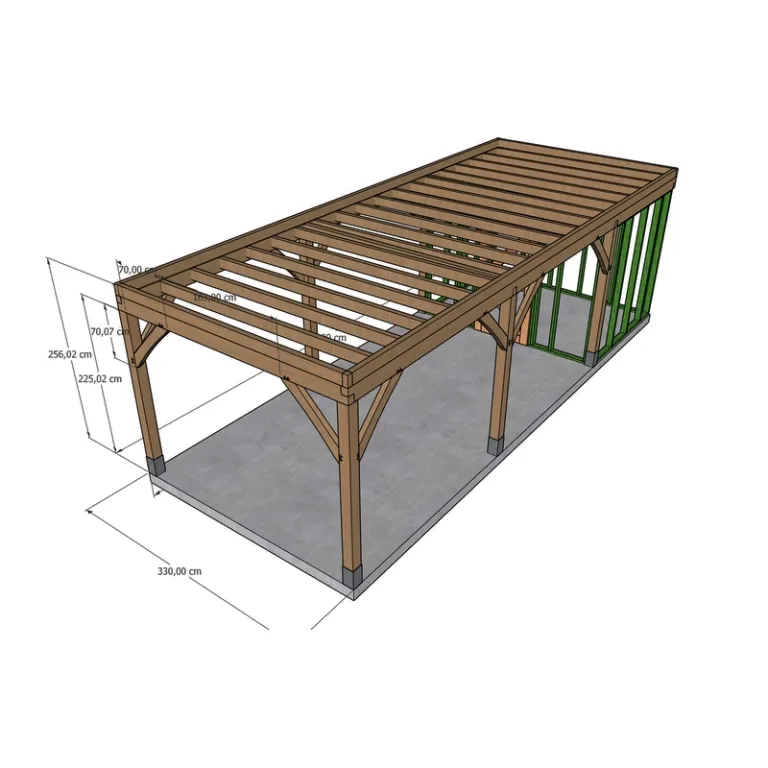 Eiken bijgebouw gebinte Uzech - 330 x 824 cm