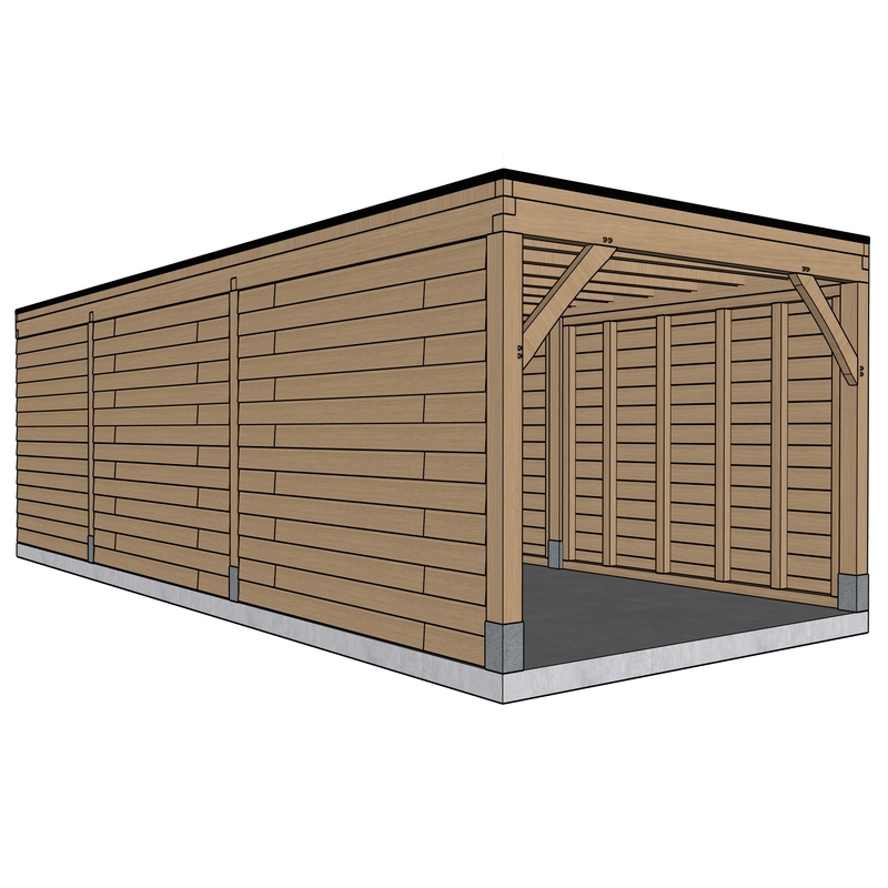 Eiken carport/berging Ussel - 330 x 824 cm