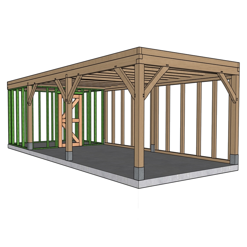 Eiken bijgebouw gebinte Catus - 330 x 824 cm