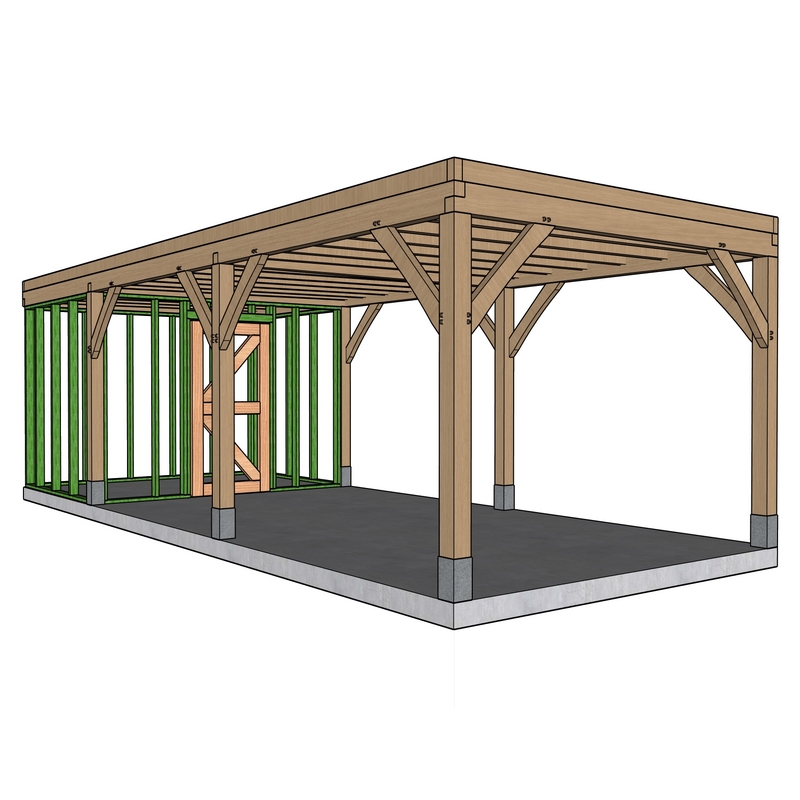 Eiken bijgebouw gebinte Uzech - 330 x 824 cm