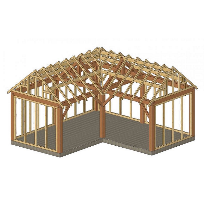 Eiken bijgebouw gebinte Verdun - 600 x 600 cm - L-vorm