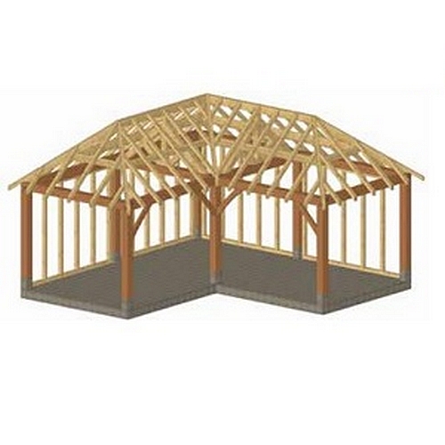 Eiken bijgebouw gebinte Walbourg - 600 x 600 cm - L-vorm