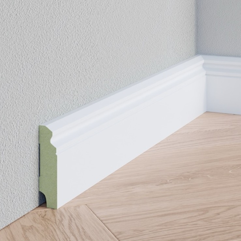 Witte MDF-plint Engels - 75 mm hoog